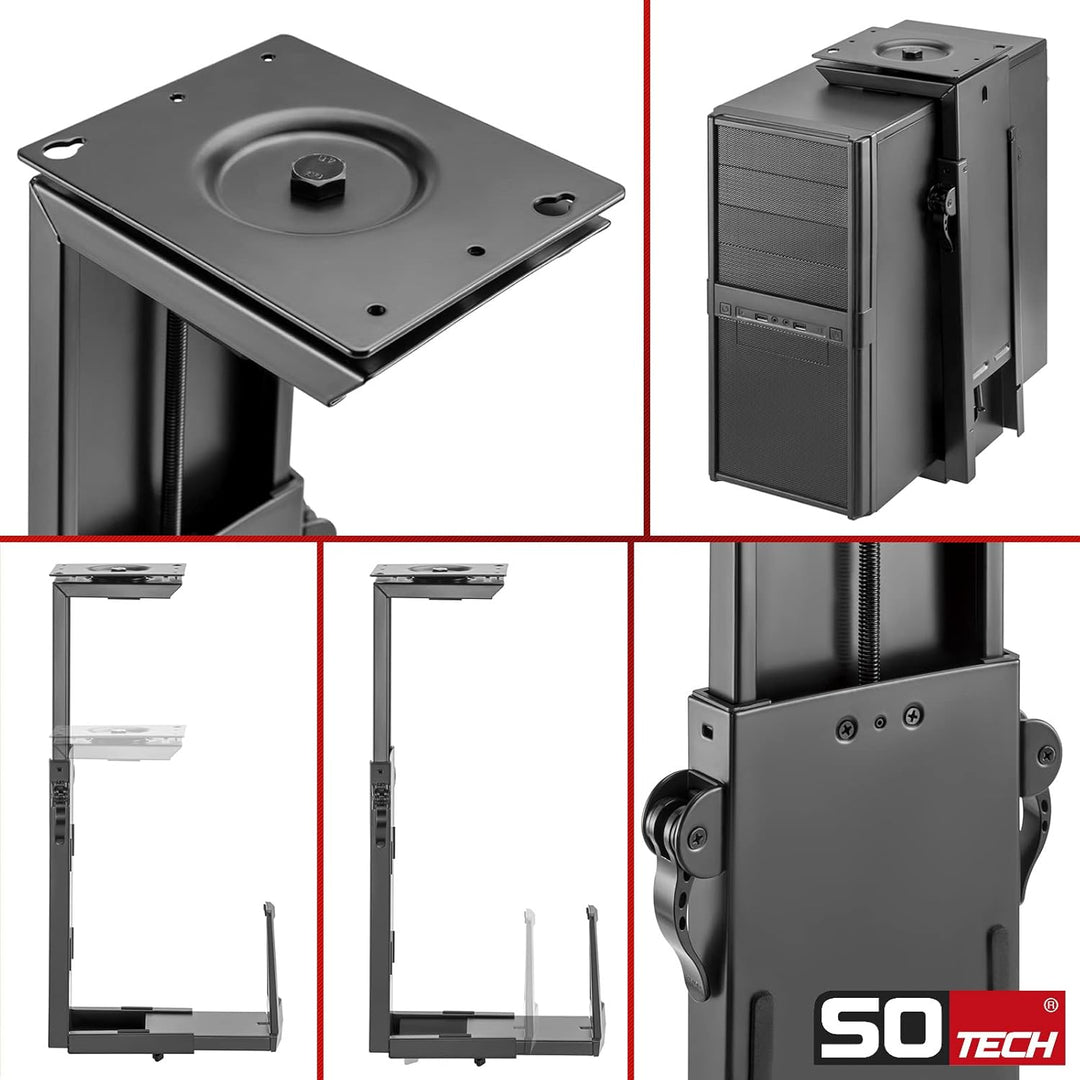 SOTECH Unterbau PC-Halter III mit 360-Grad-Drehung (Höhenverstellung 340–550 mm, Breitenverstellung