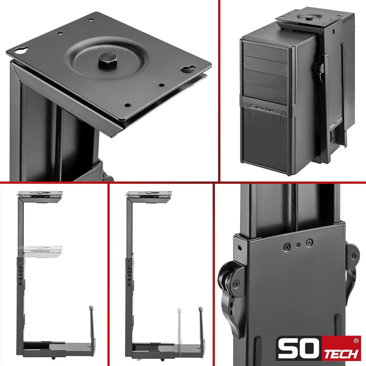 SOTECH Unterbau PC-Halter III mit 360-Grad-Drehung (Höhenverstellung 340–550 mm, Breitenverstellung