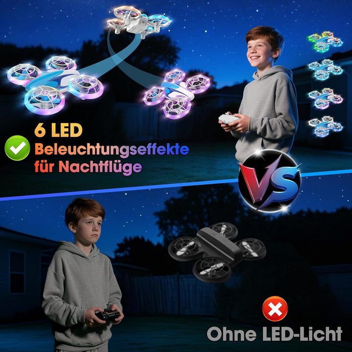 Mini Drohne für Kinder Spielzeug ab 6 7 8 9 10+ Jahre, RC Flugzeug Drone mit 3 Akkus, 360°Flips, LED