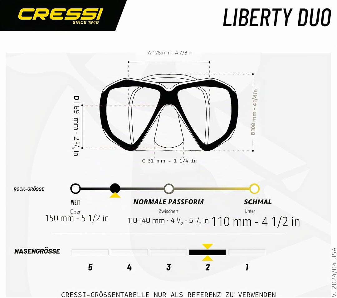 Cressi Liberty - Tauchen, Apnoe und Schnorchelmaske - Erhältlich in der Version mit Zwei/Drei Gläser