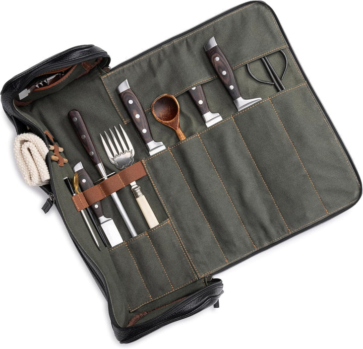Angus Stoke Premium Messerkoffer aus Leder, XXL Messertasche mit vielen Extras und Stauraum, Koch-Ro