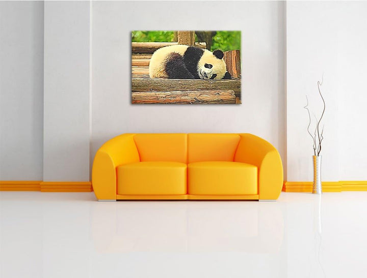 süsser kleiner Pandabär NewArt Format: 100x70 cm auf Leinwand, XXL riesige Bilder fertig gerahmt mit