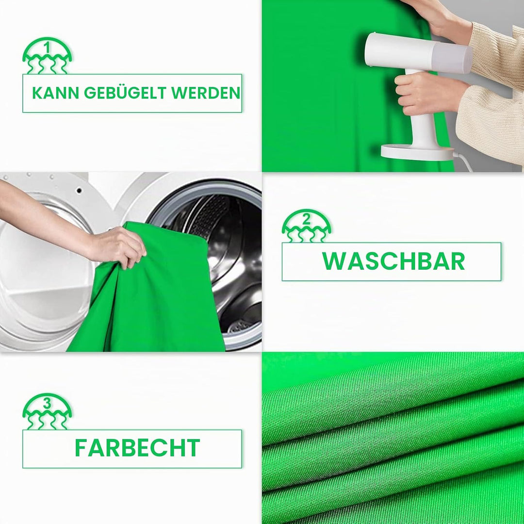 Greenscreen, 3x3m/9.8ftx9.8ft Green Screen mit 4 Leimzwinge für Fotografie, Orthland Fotohintergrund