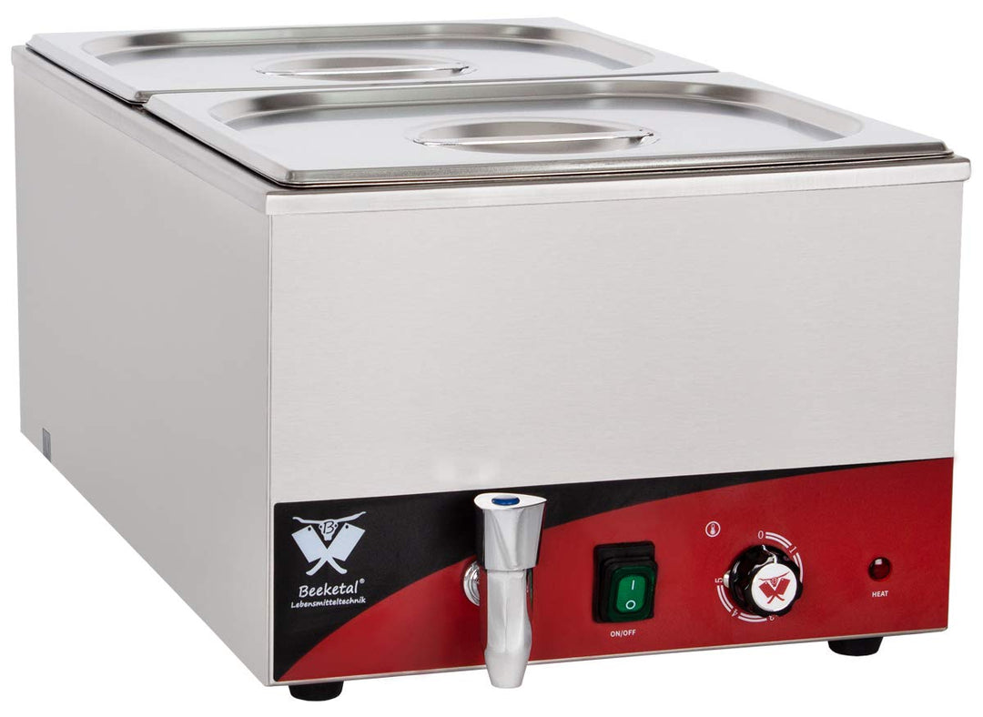 Beeketal 'BBM-2' Gastronorm Bain Marie mit Ablaufhahn, Profi Gastro Speisewärmer inkl. 2 x (GN) 1/2