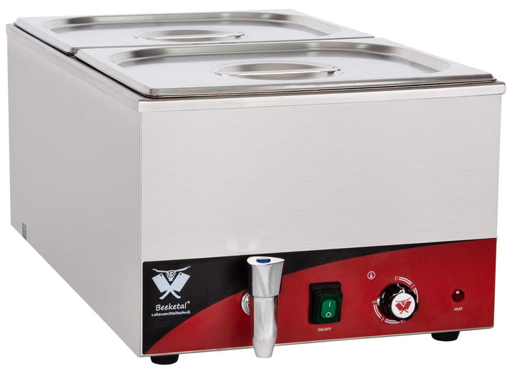 Beeketal 'BBM-2' Gastronorm Bain Marie mit Ablaufhahn, Profi Gastro Speisewärmer inkl. 2 x (GN) 1/2