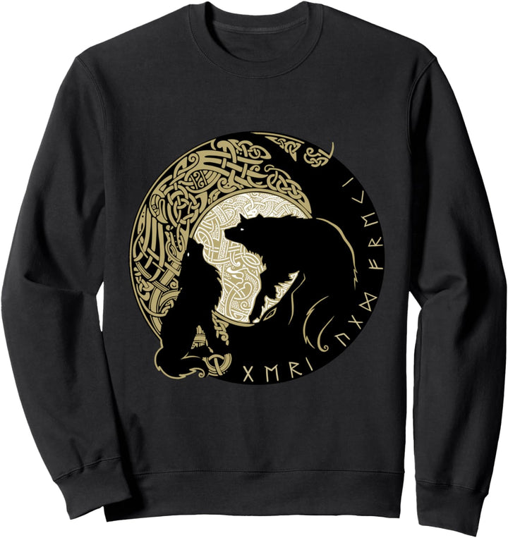 Wikinger Odins Wölfe GERI und Freki Nord Grafik Motiv Mode Sweatshirt
