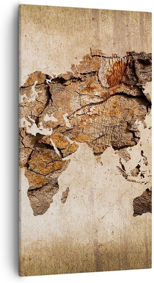Bilder auf Leinwand 55x100cm Leinwandbild mit Rahmen Karte Welt modern Gross Wanddeko Bild Schlafzim
