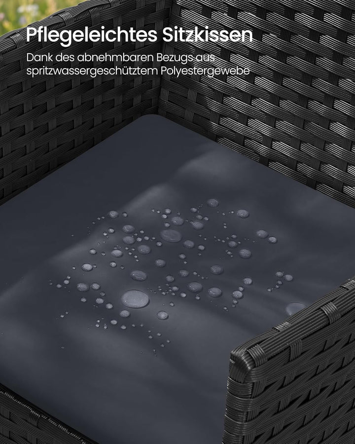 SONGMICS Balkonmöbel, Gartenmöbel-Set, aus PE-Polyrattan, Lounge-Set, Tisch und 2 Stühle, Terrassenm