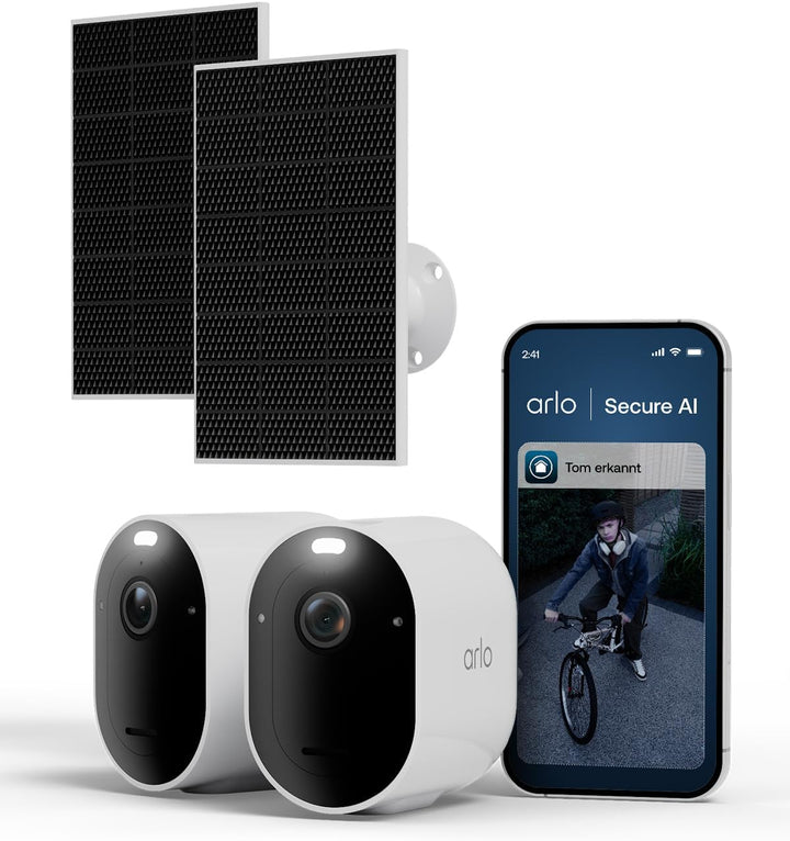 Arlo Pro 6 Überwachungskamera Aussen WLAN, 2er Set mit 2 Solar Panel, Kabellos, 2K+HDR, Farb-Nachtsi