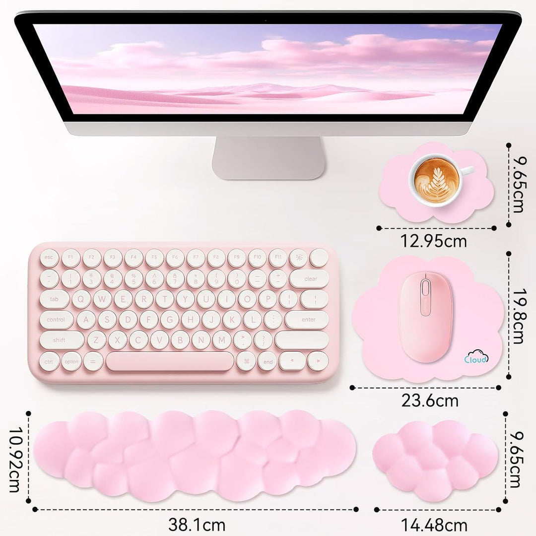 Memory‑Schaum Cloud Handballenauflage Tastatur‑Set, 4‑in‑1: Ergonomische Tastatur Handballenstütze &