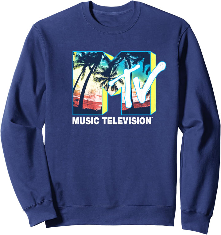 MTV Distressed Palm Tree Beach Logo Sweatshirt