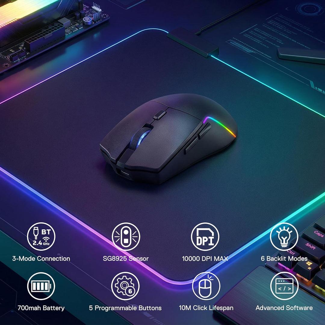 Redragon M730 Wireless Gaming Maus, 10000 DPI, 3-Verbindungsmodi, BT & 2.4G Wireless, 6 Makrotasten,