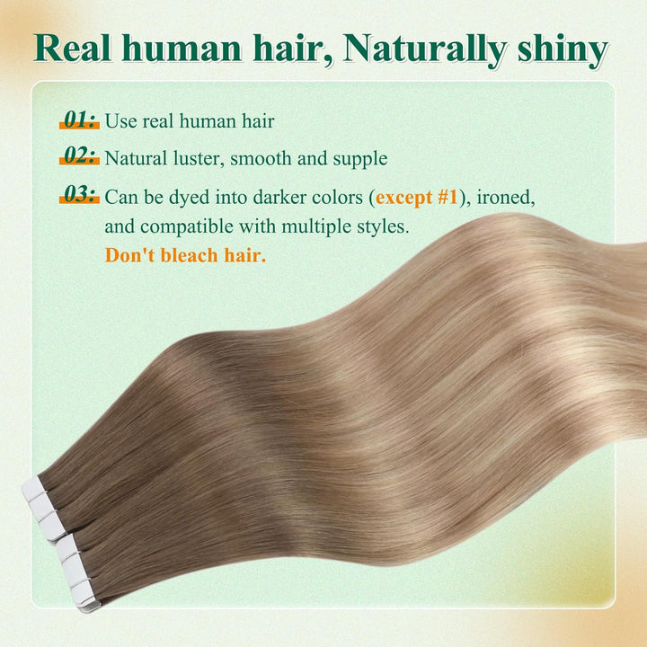 Easyouth Balayage Tape Extensions Echthaar Tape in Extensions Aschbraun Platinblond und Aschblond Mi