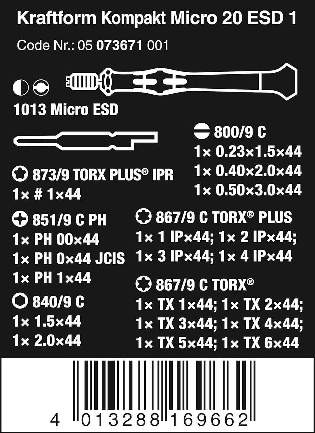Wera Schraubendreher Set Kraftform Kompakt Micro-Set ESD20 SB, 20-teilig, Bit-Set, Bit-Schraubendreh