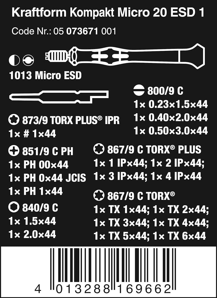 Wera Schraubendreher Set Kraftform Kompakt Micro-Set ESD20 SB, 20-teilig, Bit-Set, Bit-Schraubendreh