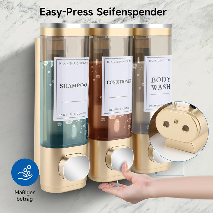 Seifenspender Wandbefestigung, Seifenspender Wandmontage 3 Kammern Duschgelspender Handwaschmittelsp
