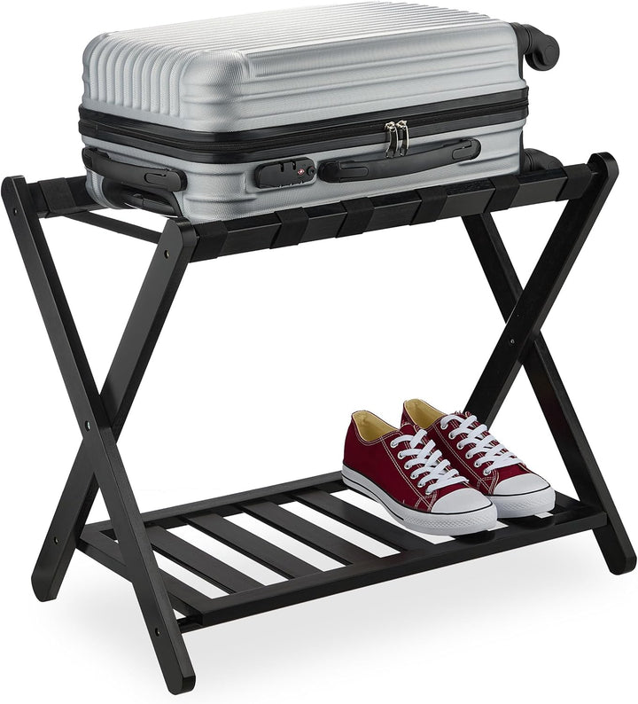 Relaxdays Kofferständer, klappbar, Bambus, HBT: 56x68,5x41,5 cm, Gepäckständer mit Ablage, Kofferabl