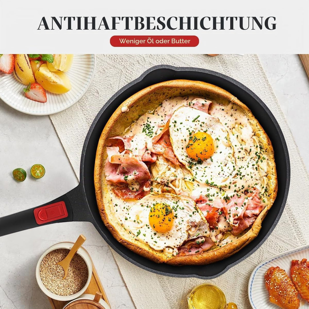 Pfanne 20cm mit Deckel, Aluminium Bratpfanne Hoher Rand mit Abnehmbarer Griff, für alle Herde|Anti-K