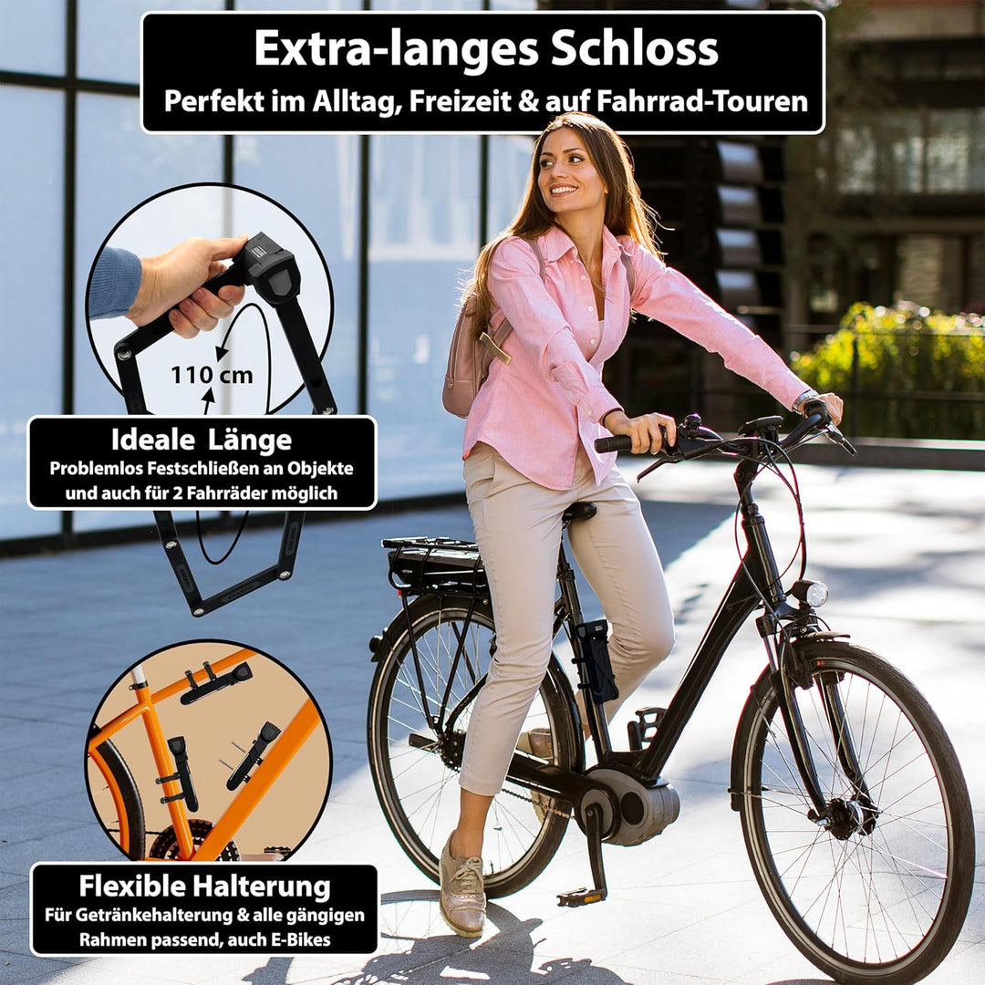 KOHLBURG 110cm Fahrrad Faltschloss [Bolzenschneider-sicher] als e Bike Schloss & Fahrradschloss Falt