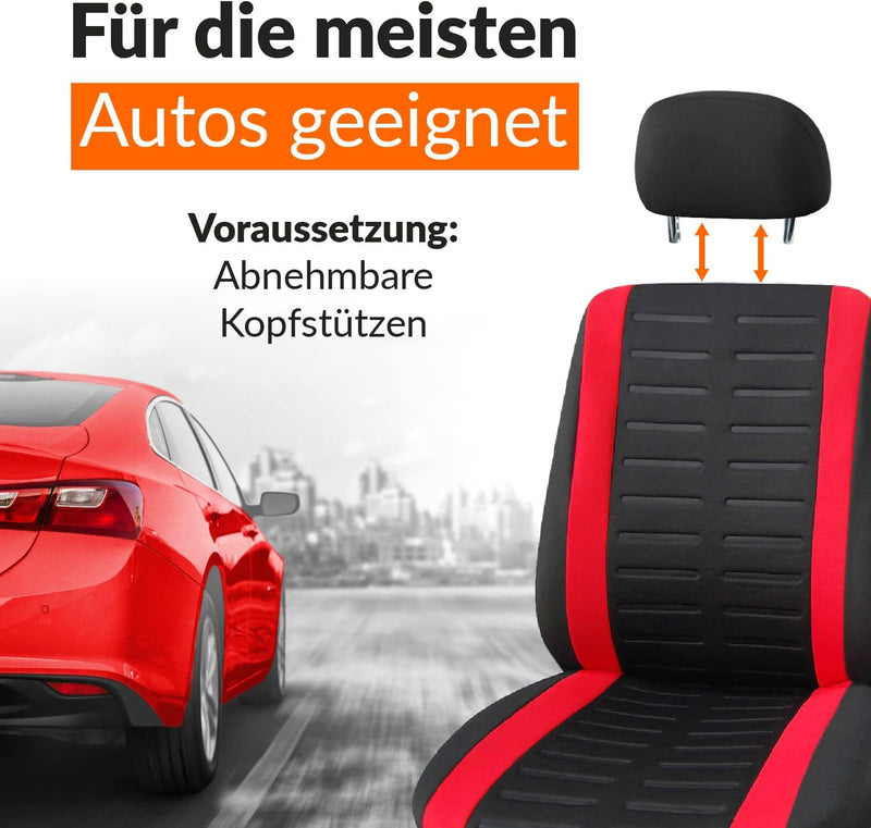 Upgrade4cars Autositzbezüge Set Universal | Auto-Schonbezüge für die Vordersitze & Rückbank in Rot K