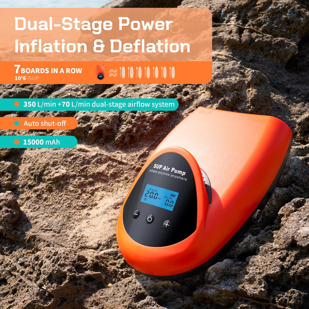 TONSIM Elektrische SUP Pumpe mit Akku, 20PSI Wiederaufladbar Kabellose Luftpumpe, LCD-Digitalanzeige