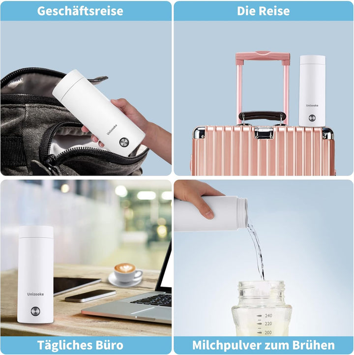 Unizooke Tragbarer Mini-Heizbecher,400ml ,220V Reise-Elektrisch-Wasserkocher,300W Vakuum,Für Milch,