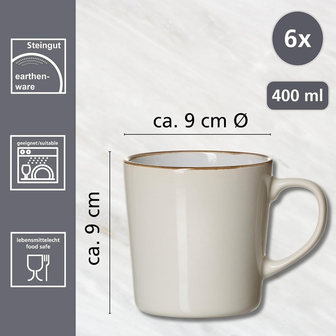 Ritzenhoff & Breker, Keramik, Kaffeebecher-Set Visby, 6-teilig, je 400 ml, Weiss Kaffeebecher Weiss,