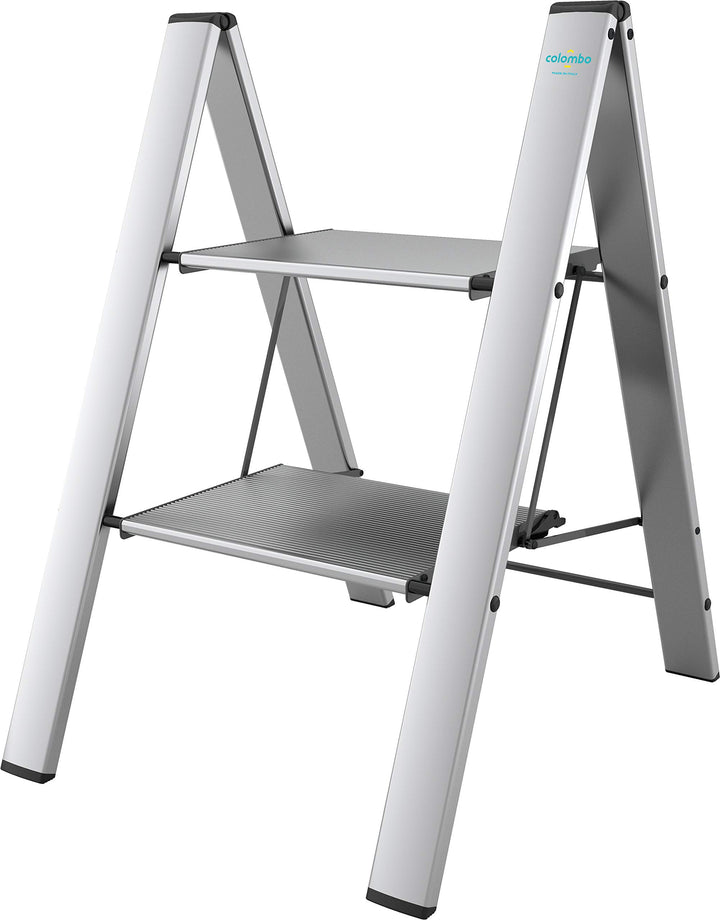 Anodized Aluminium Steps Stool Leonardo 2 Silver 2 steps Silver, 2 steps Silver
