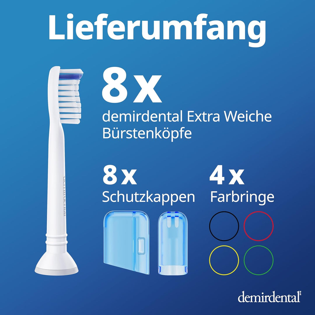 8er demirdental Ersatzbürsten passend für Philips Sonicare, Extra Soft Aufsätze & Aufsteckbürsten, e