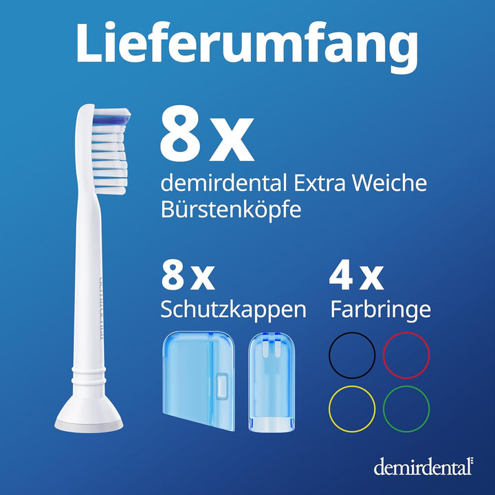 8er demirdental Ersatzbürsten passend für Philips Sonicare, Extra Soft Aufsätze & Aufsteckbürsten, e