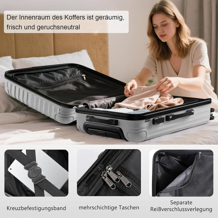 Hartschalen Kofferset 2 Teilig, Handgepäck und gross Reisekoffer Set(S+L) Silber, Set(S+L) Silber