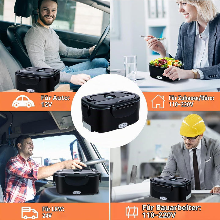 Elektrische Lunchbox 4 in 1 12V/24V/220V~240V, 1.5L 60W Lunch Box Elektrisch Edelstahl Speisenwärmer