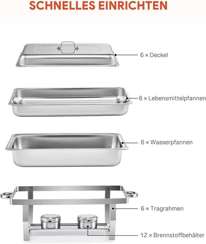 Wilprep Chafing Dish Edelstahl Buffet-Set Warmhaltebehälter Speisenwärmer Wärmebehälter Rechaud für