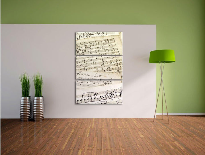 Pixxprint Stilvolle alte Notenblätter 3-Teiler Leinwandbild 120x80 Bild auf Leinwand
