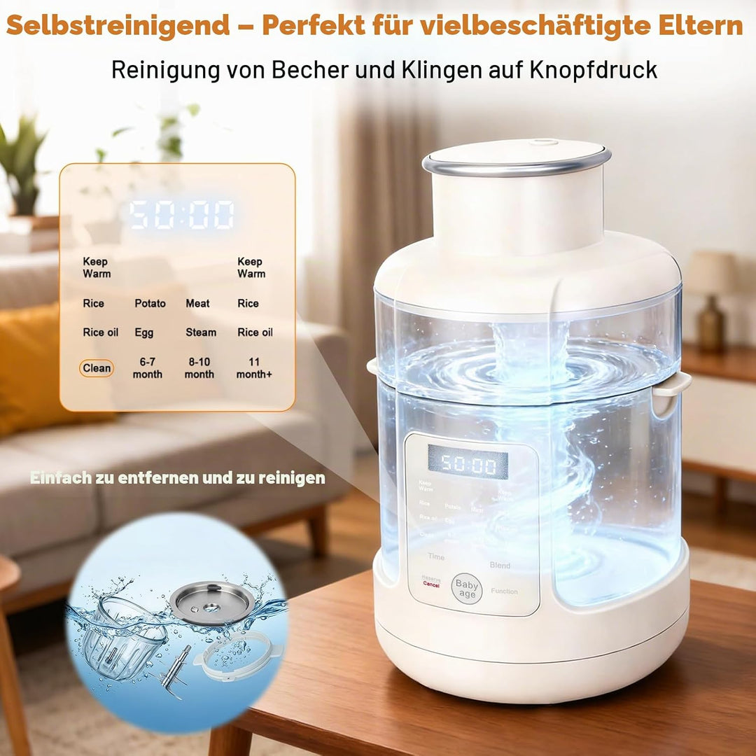 Babynahrungszubereiter 500 W – All-in-One-Gerät: Dampfgarer, Mixer, Wärmer &amp; Timer für alle Entwickl