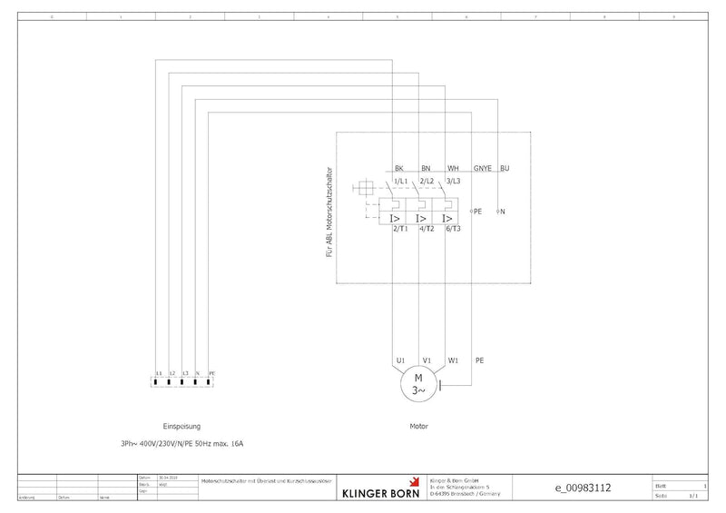 Motorschutzschalter ISKRA MS25 0,16-0,25A in Gehäuse mit CEE-Kragenstecker 16A CEE-Kragenstecker 16A