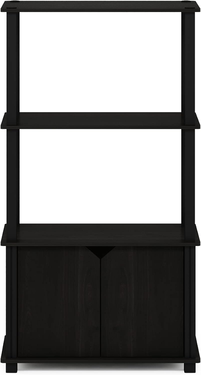 Furinno Brahms Multifunktions-Regal, 4 Fächer, mit Tür, zur Auslage, Espresso/Schwarz Kaffeebraun (E
