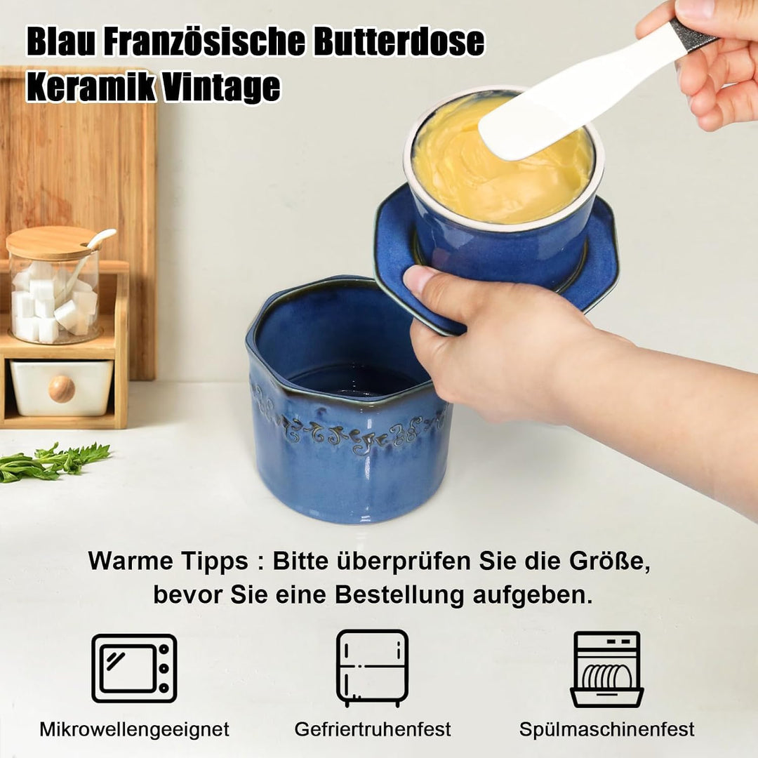 Französische Butterdose, 280g Butterdose Wassergekühlt, Französische Wasserbutterdose mit Wasserlini