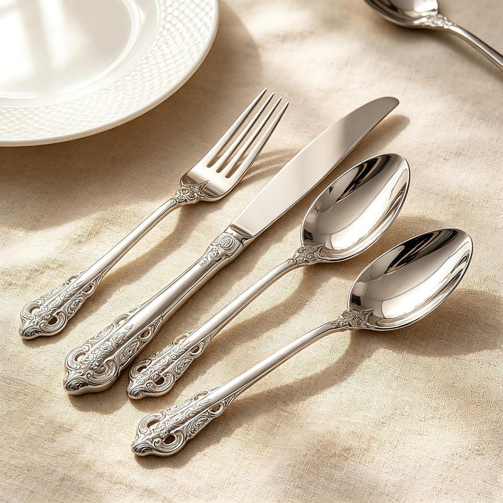 Prächtiges Barock Silber 18/10 Edelstahl Besteck-Set mit 20 Teilen, rostfreies Edelstahl Besteck ink