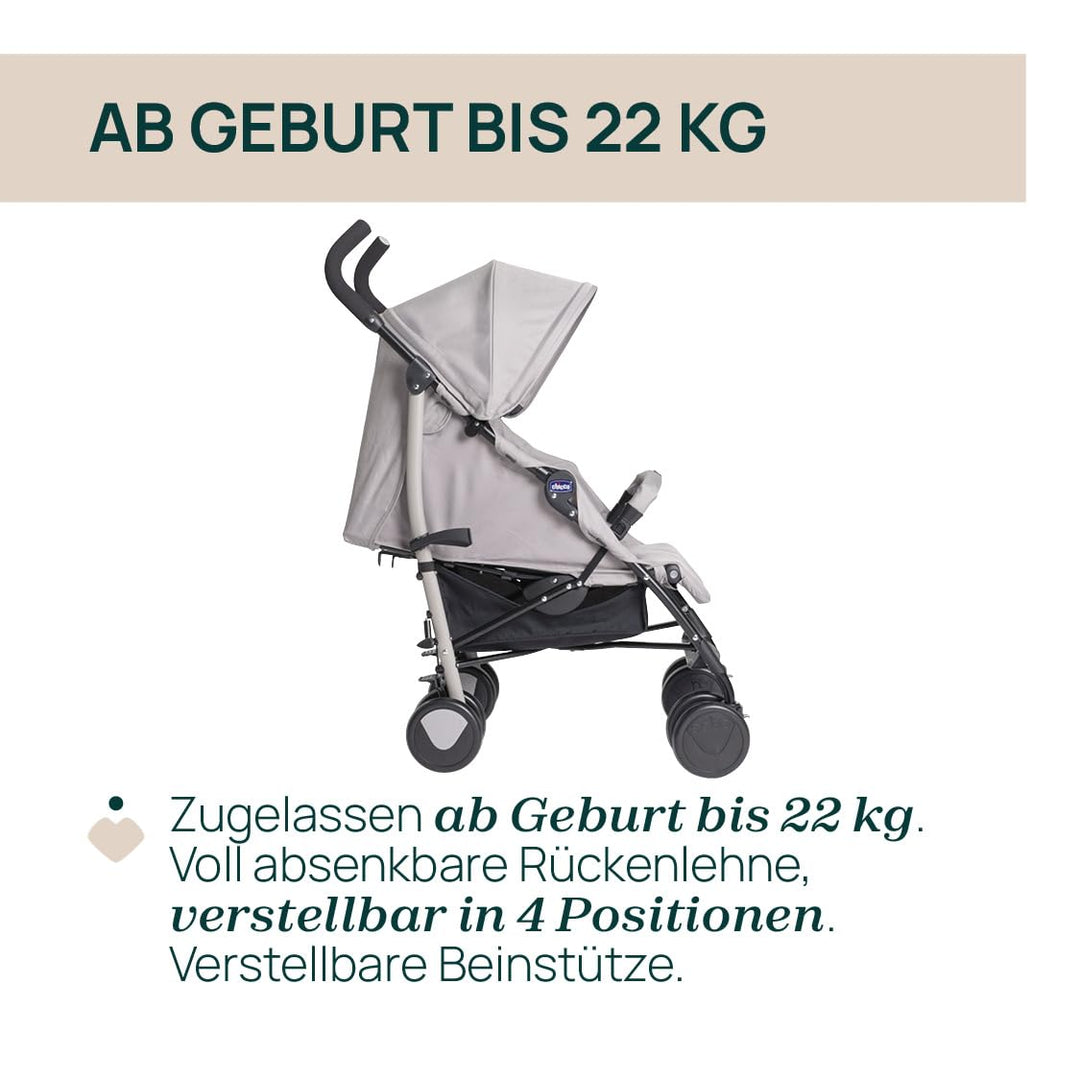 Chicco Echo Light Kinderwagen, Buggy von 0 Monaten bis 22 kg, verstellbare Rückenlehne, geräumiger S