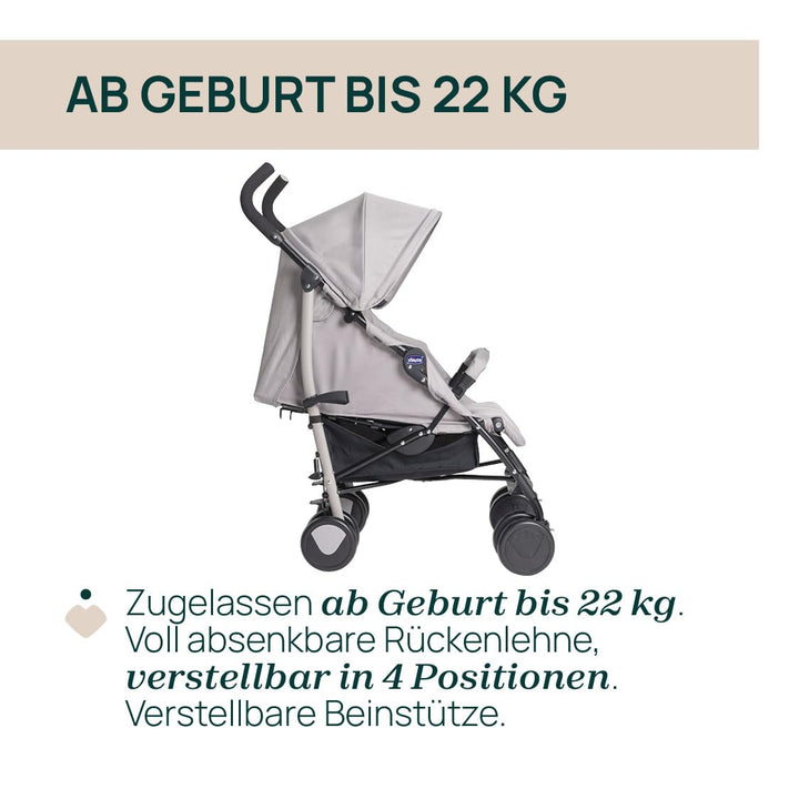 Chicco Echo Light Kinderwagen, Buggy von 0 Monaten bis 22 kg, verstellbare Rückenlehne, geräumiger S