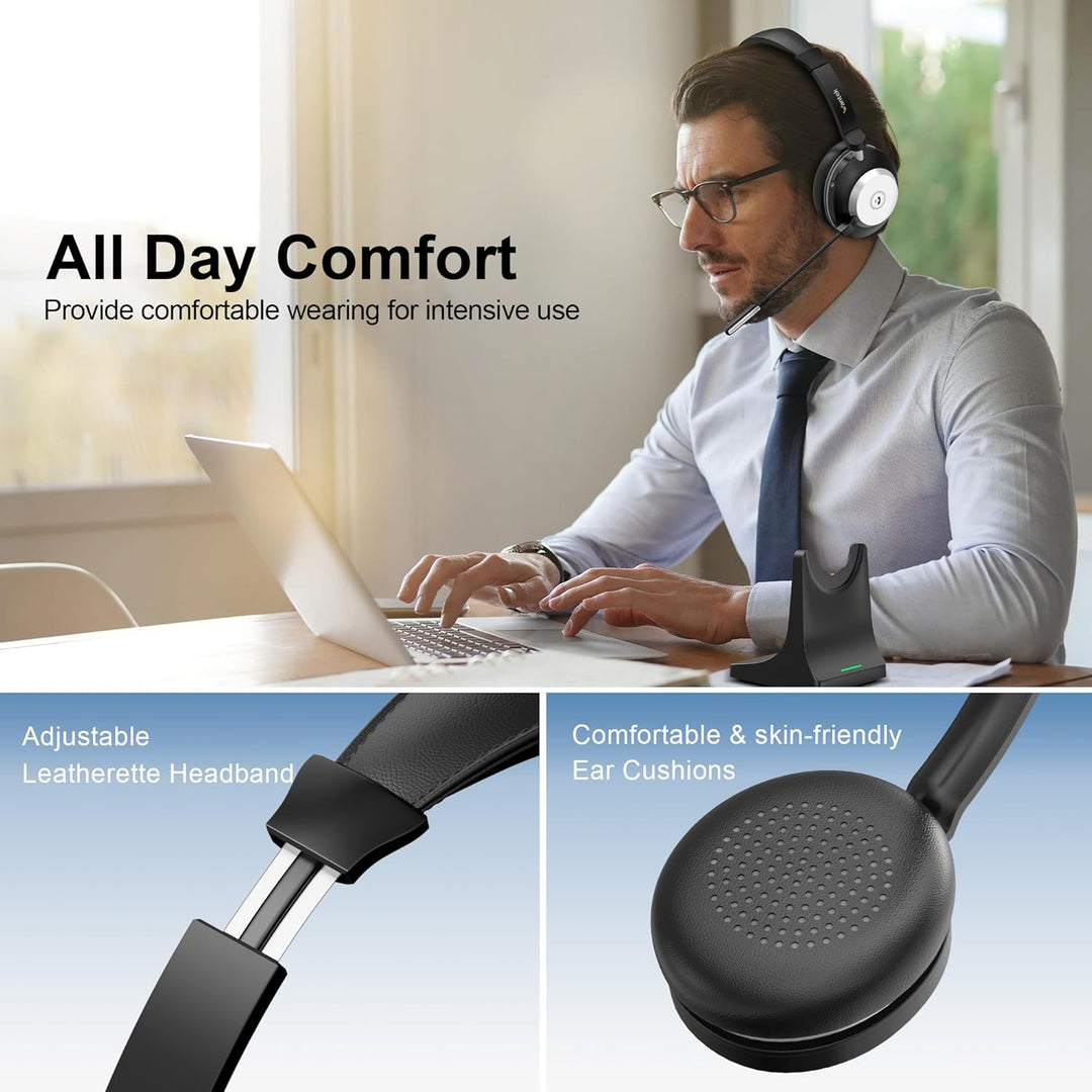 Wantek Kabelloses Headset mit Mikrofon, Bluetooth Headset mit Ladestation, Wireless Kabelloses Headp