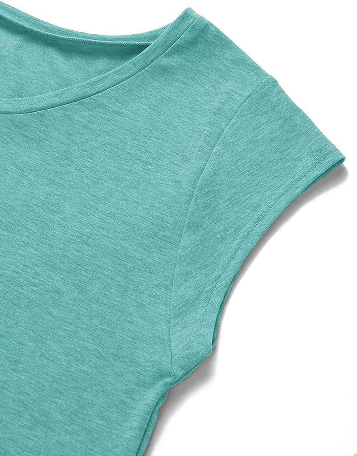 Teesho Tshirt Damen Oberteile Elegant Kurzarm Crop Tops Casual Longshirt Cap hülse Tunika Sommer Tan