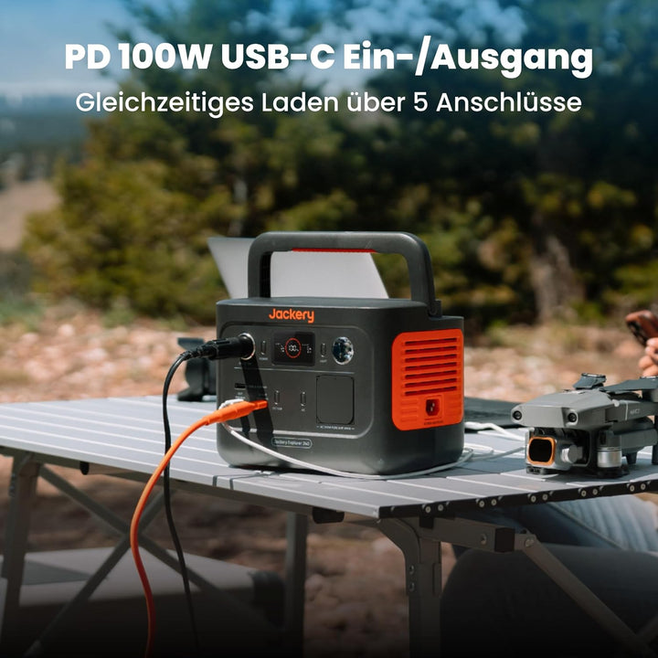 Jackery Explorer 240 v2 Tragbare Powerstation, 256Wh LiFePO4 Solargenerator mit 300W AC/100W USB-C A