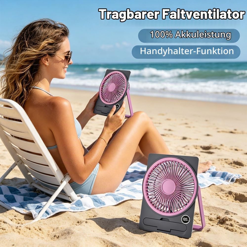 Tischventilator Klein, Mini Ventilator, USB Ventilator, Tischventilator Sehr Leise, 5 Geschwindigkei