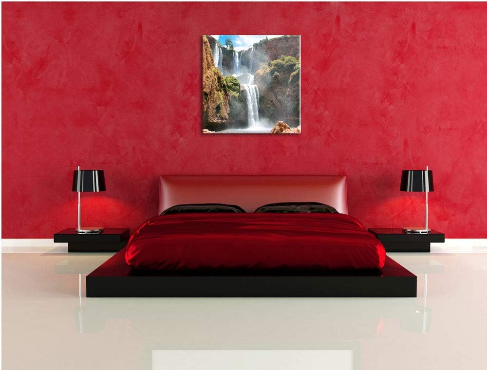 Spektakulärer Wasserfall, Format: 70x70 auf Leinwand, XXL riesige Bilder fertig gerahmt mit Keilrahm