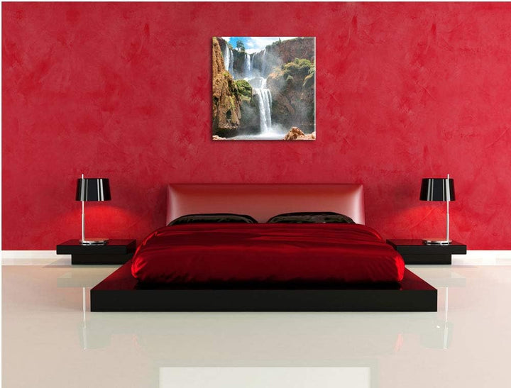 Spektakulärer Wasserfall, Format: 70x70 auf Leinwand, XXL riesige Bilder fertig gerahmt mit Keilrahm