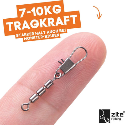 Zite Fishing Dreifach-Wirbel Sortiment 60 Stück - Inklusive praktischer Sortier-Box - Angelwirbel-Se