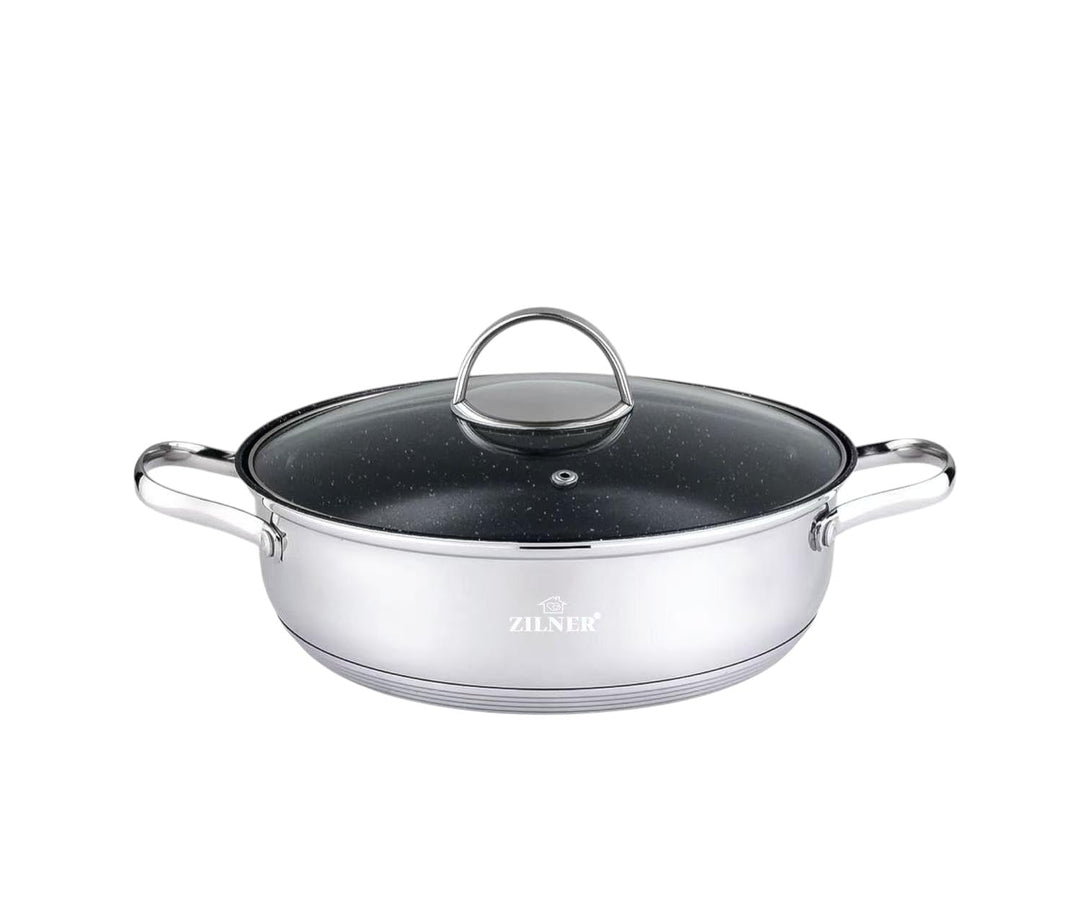 Zilner Topf Kochtopf - 24 cm - 3,8 L - Edelstahl - für alle Herdarten - mit Glasdeckeln und hitzbest