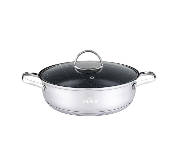 Zilner Topf Kochtopf - 24 cm - 3,8 L - Edelstahl - für alle Herdarten - mit Glasdeckeln und hitzbest